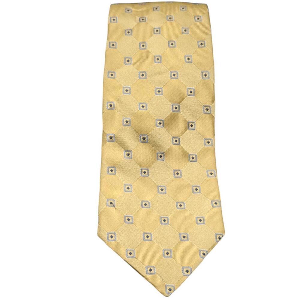 Tommy Hilfiger Silk Tie Geometric Gold Squares Made In USA‎ 58 x 3 Designer Tie